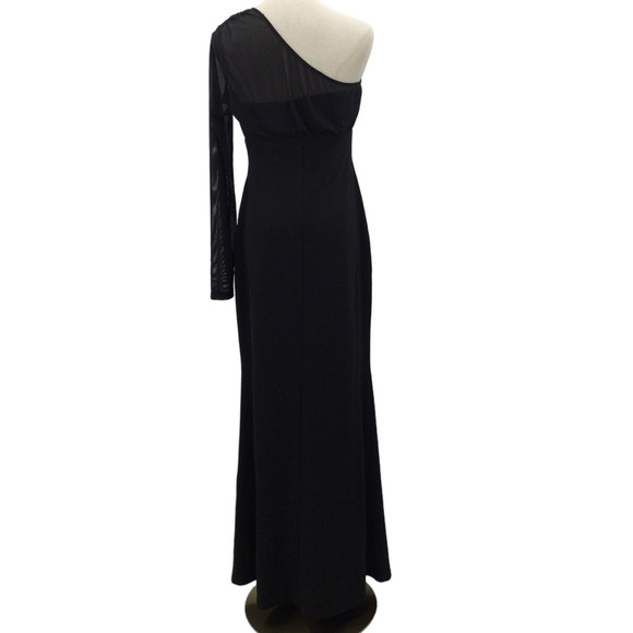 LULU'S SZ L Stunning Essence Black Mesh One-Shoulder Mermaid Maxi Dress B56 - Picture 3 of 9